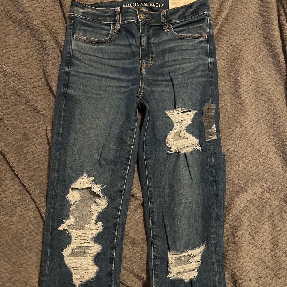American Eagle Outfitters Women's Ripped Dark Blue Skinny Jeans